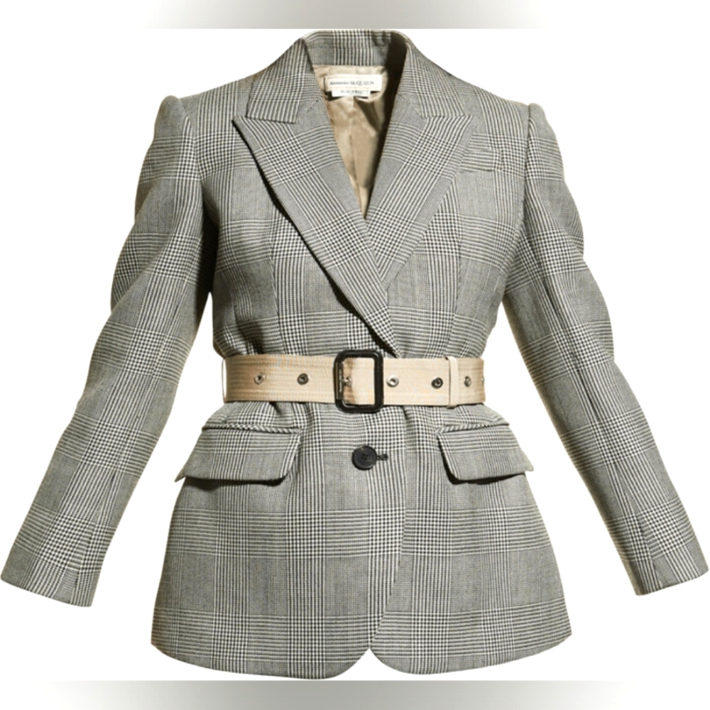 Alexander McQueen Check Belted Hybrid Trench Blazer Jacket Size 42 or US 4
